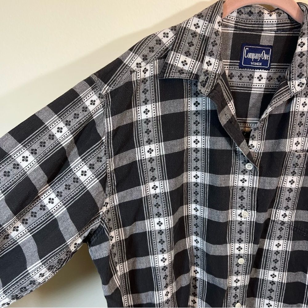 Company One 90's Vintage Gray White Plaid Button Down Shirt XL Cabincore - Picture 4 of 10